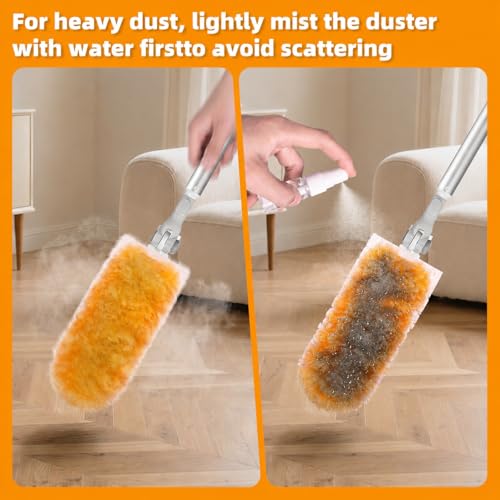 6 ft Extendable Handle with 20 Duster Refills, Heavy Duty Duster Refills Kit Compatible with Swiffer, 360 Disposable Microfiber Duster Pads for Ceiling Fan, Window & Hard to Reach Areas Cleaning