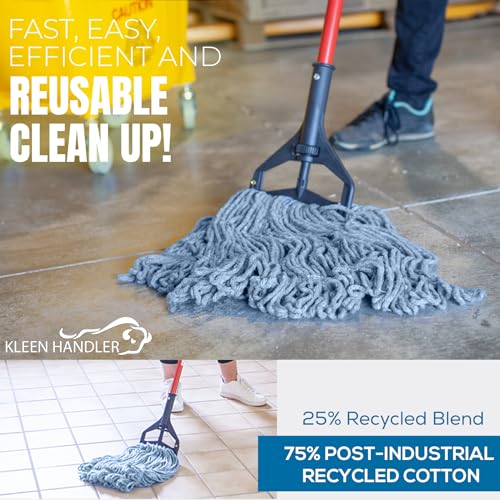 KLEEN HANDLER HEAVY DUTY Commercial Mop Head Replacement, Wet Industrial Cotton Looped End String Cleaning Mop Head Refill, Blue Mop, Universal Headband - size: 1 Count