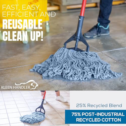 KLEEN HANDLER HEAVY DUTY Commercial Mop Head Replacement, Wet Industrial Cotton Looped End String Cleaning Mop Head Refill, Blue Mop, Universal Headband - size: 1 Count