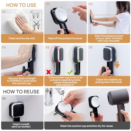LEVERLOC 4 Pack Suction Cup Hooks for Inside Shower, Powerful Vacuum Suction Shower Holder for Towel, Loofah, Clothes, Damage Free Hanging Bathroom Wall Hooks, Easy to Install and Remove, Black - color: Black Hook, Square