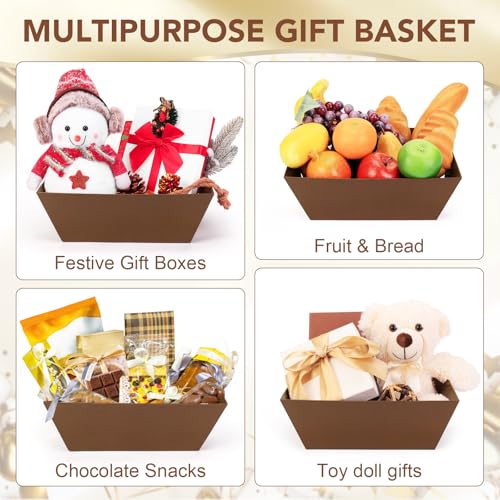 AFOROEOA 20PACK Baskets for Gifts Empty, 12x10x4” Thick Brown Gift Basket with Handles, 20 Bows & 20 Bags - Empty Gift Baskets for Christmas, Thanksgiving, Wedding, Birthday Party, Wrapping Gifts - color: 20PACK Brown
