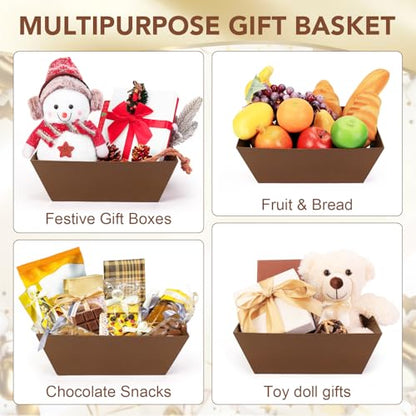 AFOROEOA 20PACK Baskets for Gifts Empty, 12x10x4” Thick Brown Gift Basket with Handles, 20 Bows & 20 Bags - Empty Gift Baskets for Christmas, Thanksgiving, Wedding, Birthday Party, Wrapping Gifts - color: 20PACK Brown