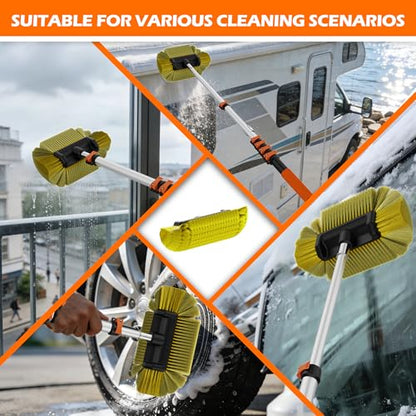 14FT Car Wash Brush with Long Handle, 12-Inch Soft Bristle Car Cleaning Brush for Cleaning RV, Truck, Boat, Solar Panels, Orange
