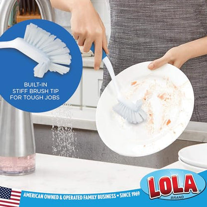LOLA Pro Utility All Purpose Kitchen Cleaning Brush, 4 Pack, Durable Bristles, Comfort Ergonomic Rubber Non-Slip Grip, Built-in Food Scraper - color: White & Blue, size: 4 Pack