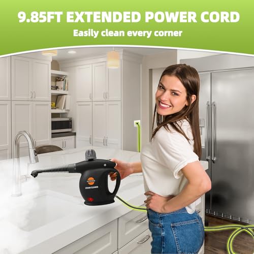 Handheld Steam Cleaner, Pressurized Multi-Surface Steam Shot with 13 Accessories, Safety Lock, Steamer for Cleaning Floor, Upholstery, Grout, Windows, Couch and Car (Black) - color: Black