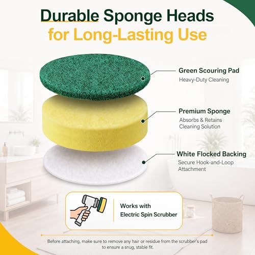 Saillong 6 Pcs Heavy Duty Power Scrubber Sponges Pad, Electric Spin Cleaning Brush Replacement Sponge Brush Heads, Replacement Scouring Pads Accessories for Kitchen, Bathroom, Floor, Tile, Car
