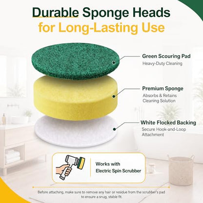 Saillong 6 Pcs Heavy Duty Power Scrubber Sponges Pad, Electric Spin Cleaning Brush Replacement Sponge Brush Heads, Replacement Scouring Pads Accessories for Kitchen, Bathroom, Floor, Tile, Car