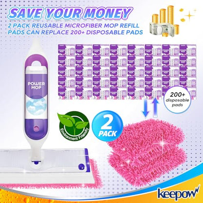 KEEPOW Reusable Microfiber Mop Pads for Swiffer PowerMop, 4 Count, Pink, Machine Washable, Compatible with 13-15 Inch Spray Mop, Multi-Surface Floor Cleaning - color: Pink 4 Pack