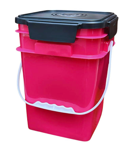 House Naturals 4 Gallon Square Food Grade Bucket Pail with Plastic Handles and Lid (Pack of 3) Made in USA containers (Magenta - Black lids) - color: Magenta - Black Lids