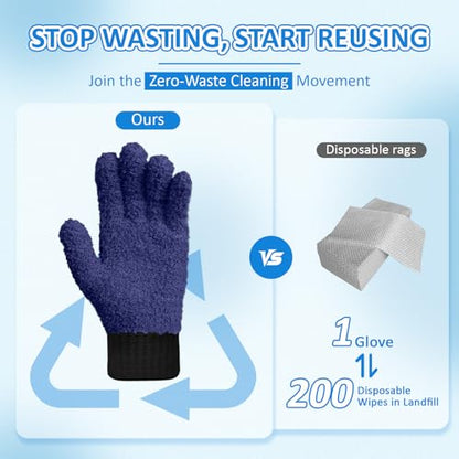 MIG4U 2 Pairs Microfiber Gloves - Dusting Gloves for House Cleaning - Washable Blind Cleaner Duster Tool (Navy,S/M) - color: Navy 2 Pairs, size: Small-Medium