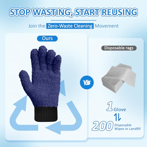 MIG4U 2 Pairs Microfiber Gloves - Dusting Gloves for House Cleaning - Washable Blind Cleaner Duster Tool (Navy,S/M) - color: Navy 2 Pairs, size: Small-Medium