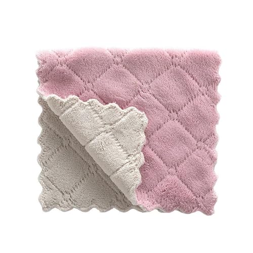8 Pack Double-Layer Microfiber Cleaning Cloths - Coral Fleece Absorbent Dishcloths & Scouring Rags, Reusable & Washable Kitchen Towels, Pink & Green