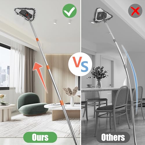 85" Wall Mop Cleaner with Long Handle and Stainless Steel Hook - 180° Rotating Wall Cleaner - Duster Tool for Walls, Multifunctional Scrapper, Ceiling, Windows and Floor with Extension Poles - size: Triangular