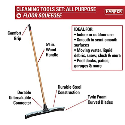 Harper 37518700 All-Purpose Scrubbing & Squeegee Brush Set with 10 in. Wash Brush with Flow-Through Handle, 24 in. Floor Squeegee, 10 in. Deck Brush and 8 in. Handheld Scrub Brush - style: All-Purpose Scrubbing Cleaning Set
