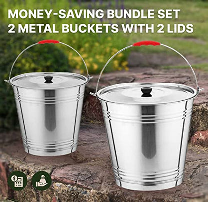 Skywin Metal Can with Lid - Durable 4 Gallon Metal Bucket with Lid for Heavy Loads - Environment-Friendly Trash Can for Outdoor, Safe Alternative to Plastic (2)