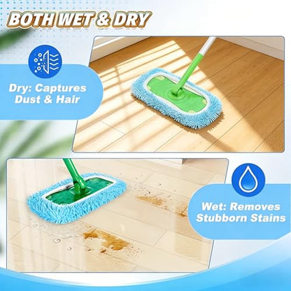 Reusable Microfiber Mop Pads, 3Pcs Replacement Compatible with Swiffer Sweeper Mop, Refills & Washable Dry Sweeping Cloths for Surface Hardwood Floor Cleaning(Blue) - color: Blue