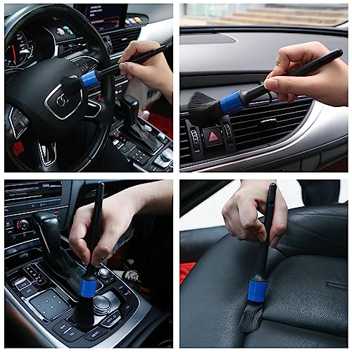HMPLL 10pcs Detailing Brush Set, Multi-Purpose Car Detailing Brushes for Cleaning Car Interior, Exterior, Engine, Leather, Including 5 car Cleaning Brush, 3 Wire Brush, 2 Air Vent Brush,Blue - color: blue