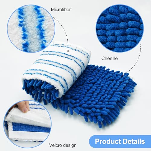 4 Pack Mop Heads Replacements Compatible for Ocedar Dual-Action Microfiber Flip Mop, Double Sided Mop Replace Head Mop Refills with Microfiber & Chenille for Dry Wet Use, Reusable, Machine Washable - color: Bule-white Mop Heads Replacements for Ocedar Dua