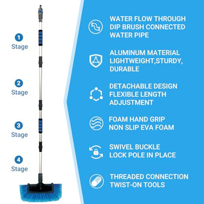 72" Car Wash Brush with Long Handle, On/Off Switch for Car RV Truck Boat Washing Brush, Complete Cleaning Kit with Car Wash Mop Windshield Squeegee Multifunctional Wash Brush - style: 72" Car Wash Brush Set