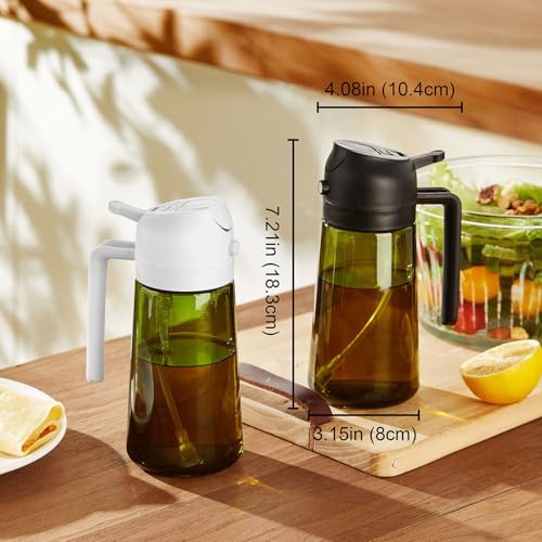TrendPlain - 16oz Olive Oil Dispenser for Kitchen - 2 in 1 Olive Oil Dispenser and Oil Sprayer - Olive Oil Dispenser Bottle w/Stickers - Olive Oil Sprayer for Cooking 2Pcs White&Green (Light Blockage) - color: White&Green, style: 2 Pack
