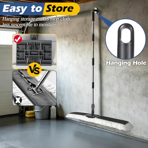 MASTERTOP 40" Commercial Dust Mop for Floor Cleaning, Heavy Duty Flat Mop | Industrial 64" Long Handle Push Broom with 2 Cotton Pads for Hardwood, Tile, Laminate, Concrete, Warehouse & Gym Cleaning - color: Grey(40"*8.3")