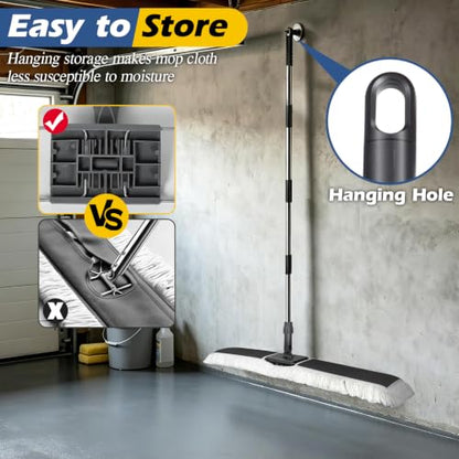 MASTERTOP 40" Commercial Dust Mop for Floor Cleaning, Heavy Duty Flat Mop | Industrial 64" Long Handle Push Broom with 2 Cotton Pads for Hardwood, Tile, Laminate, Concrete, Warehouse & Gym Cleaning - color: Grey(40"*8.3")