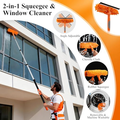 20ft High Ceiling Duster Kit with 4-12ft Heavy-Duty Extension Pole, Cobweb Duster, Ceiling Fan Duster, Window Squeegee & Cleaner, Microfiber Duster, Wall Mop for Home High Reach Cleaning