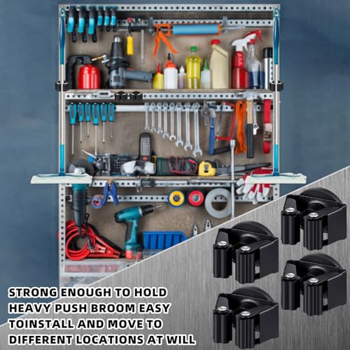 Vercraft 24 Pcs Magnetic Mop Broom Holder Movable Magnetic Broom Holder Rack, Anti Slip Wall Mounted Utility for Cleaning Tools, Garage, Kitchen, Laundry, Garden (Black) - color: Black