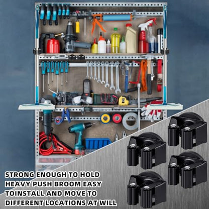 Vercraft 24 Pcs Magnetic Mop Broom Holder Movable Magnetic Broom Holder Rack, Anti Slip Wall Mounted Utility for Cleaning Tools, Garage, Kitchen, Laundry, Garden (Black) - color: Black