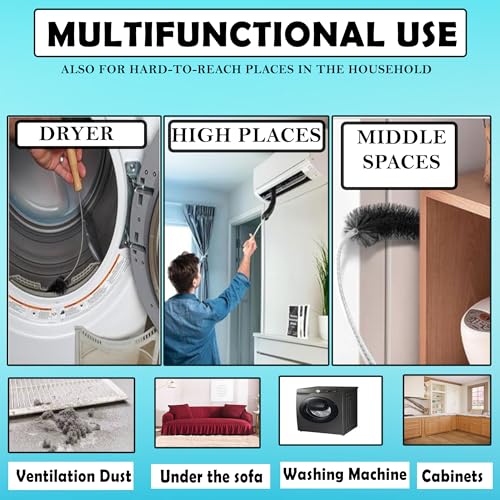 2-Pack Dryer Vent Cleaner Kit - Long Flexible Dryer Lint Brush & Refrigerator Coil Cleaner - Multi-Use Radiator Brush & Lint Trap Cleaning Tool for Fire Prevention - size: 2 half brush