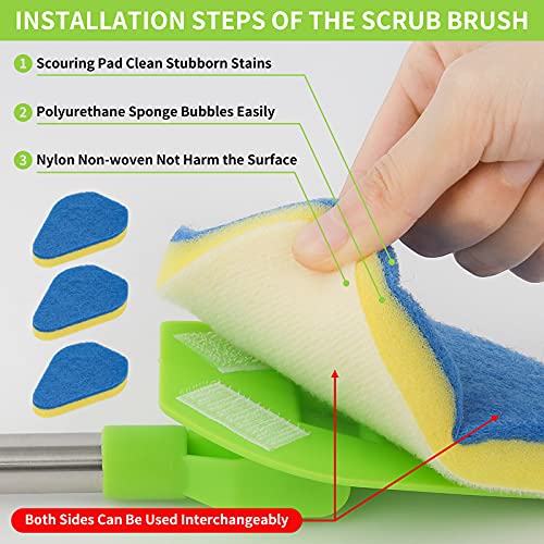 4 Sponges for Scrub Cleaning Brush with Long Handle 35 inch - Durable Kitchen Sponge Double Side Scrub Sponge Cleaning Sponge for Baseboard Shower Bathroom Bathtub Tile Dish