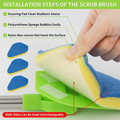 4 Sponges for Scrub Cleaning Brush with Long Handle 35 inch - Durable Kitchen Sponge Double Side Scrub Sponge Cleaning Sponge for Baseboard Shower Bathroom Bathtub Tile Dish
