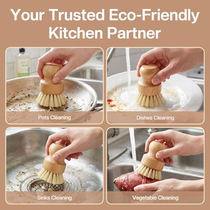 Wooden Dish Brush with Metal Stand Handheld Bamboo Wok Brush Scrubber for Dishes Pans Pots Fruit and Veggie Washing(1,Beige) - color: Beige
