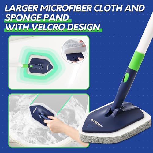BOOMJOY 4 in 1 Shower Cleaning Brush, 58" Extendable Tub and Tile Scrubber Set, Grout Brush with Long Handle, Shower Tile Floor Scrubber for Cleaning Baseboard Bathroom Toilet Kitchen