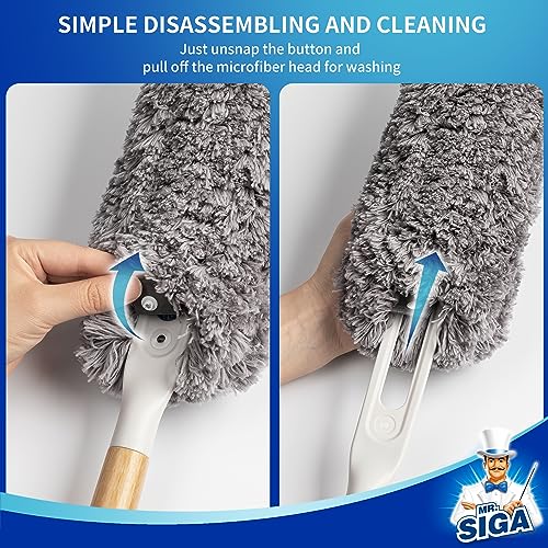 MR.SIGA Lint Free Microfiber Duster, Washable and Reusable Duster with Bamboo Handle and Replaceable Head, Duster for Household Cleaning