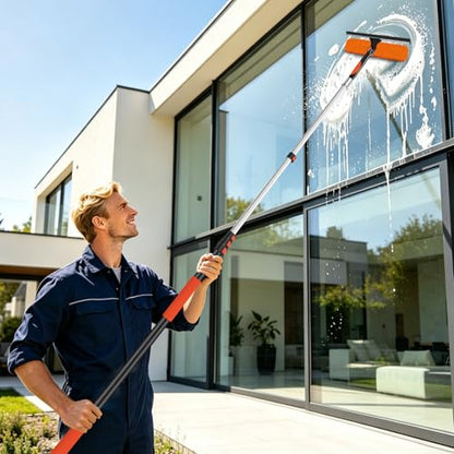 26FT Telescoping Window Squeegee Kit | 2-in-1 Professional Window Washer & Microfiber Scrubber with Extension Pole | High Reach Cleaning Tool for Outdoor, Indoor Windows & Glass - size: 20FT