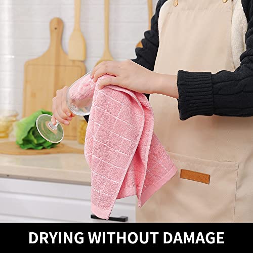 Homaxy 100% Cotton Terry Kitchen Towels(Pink, 13 x 28 inches), Checkered Designed, Soft and Super Absorbent Dish Towels, 18 Pack - color: Pink, size: 13 X 28 - 18 Pack