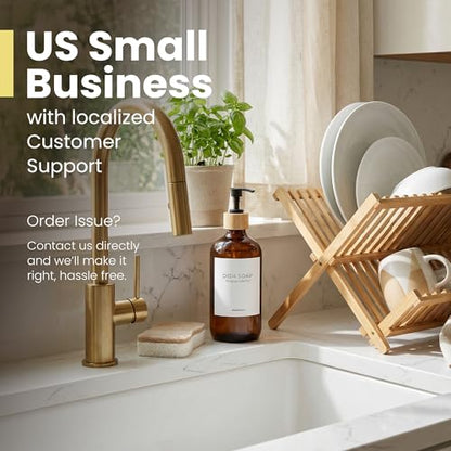 MaisoNovo Glass Hand Soap Dispenser | Dish Soap Dispenser for Kitchen | 16.9oz Amber Bottles with Black Bamboo Pump | Bathroom Lotion Dispenser - color: Single Amber Bottle/Black Bamboo Pump