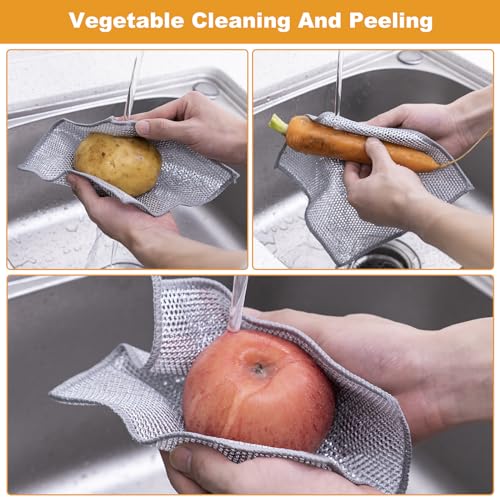 Inkhut Non Scratch Wire Dishcloth, Multipurpose Wire Dishwashing Rag for Wet and Dry, Multifunctional Dish Rags for Washing Dishes, Reusable Steel Wool Scrubber for Kitchen Cleaning