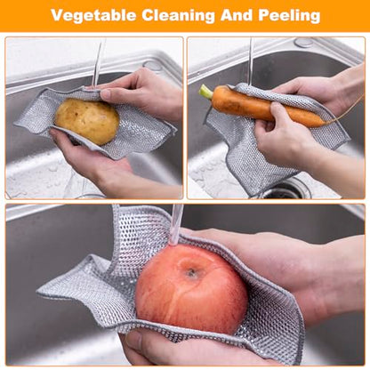 Inkhut Non Scratch Wire Dishcloth, Multipurpose Wire Dishwashing Rag for Wet and Dry, Multifunctional Dish Rags for Washing Dishes, Reusable Steel Wool Scrubber for Kitchen Cleaning