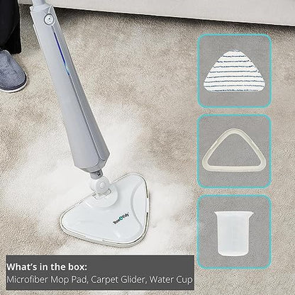 True & Tidy Multi-Surface Steam Mop with Machine Washable Microfiber Pads, Carpet Glider, Water Cup, Compatible with Most Floor Types, 1300watts (Steam Mop, Gray)