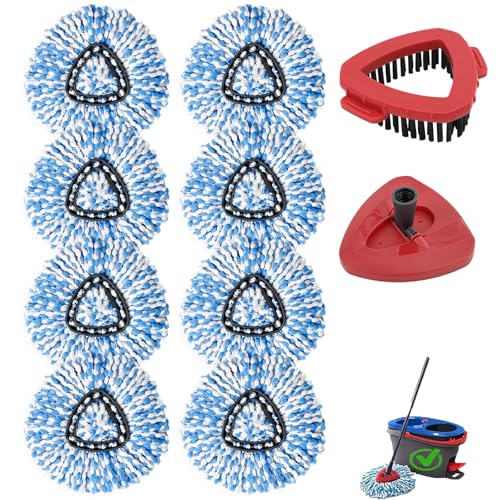 10PCS Spin Mop Replacement Heads,with Only Fit for RinseClean 2-Tank System,Machine Washable & Easy to Replace.Including 8 Spin mop Replacement Heads, 1 Brush Head and 1 Base - size: 8+1+1PCS