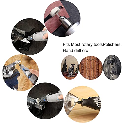 145pcs Felt Polishing Wheel 9.5/13/25mm Wool Felt Polishing Pad Reusable Buffing Wheel Quick Change Grinding with 1/8" Shank Connecting Rod Attachment Set for Rotary Tool