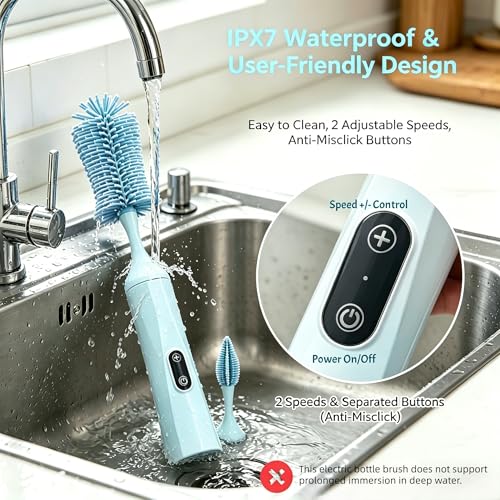 Rechargeable Electric Bottle Brush with 2 Speeds Powerful Automatic Bottle Cleaner,BPA-Free Silicone Spinning Design, Wall Mount & Straw Cleaner,Suitable for Baby Bottles & Kitchen (Alan+Alan) - color: Alan+alan