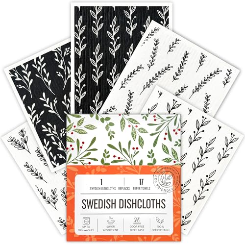 Swedish Dishcloths for Kitchen, 5 Pack Reusable Paper Towels Washable, Super Absorbent Swedish Dish Cloths, Non-Scratch, No Odor - color: 5 Count- Black and White