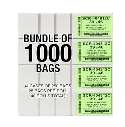 Aluf Plastics 45 Gallon 12 Micron (equiv) Clear Trash Bags - 39" x 46" For Home, Office, Bathroom, & Commercial (Pack of 1000) - color: Clear, style: 45 Gal, 12 Micron Equiv, 1,000 Count