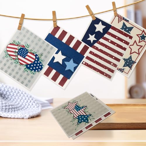 4th of July 6 Packs Swedish Kitchen Dish Cloths - American Flags Reusable Paper Towels for Counters & Dishes - Eco-Friendly Cellulose Sponge Cloth - color: J-flag