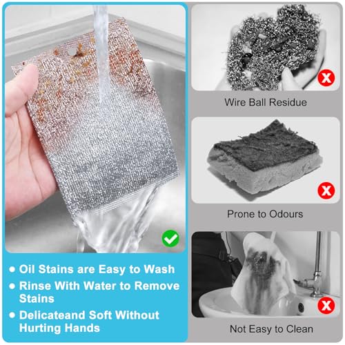 Steel Wool Scrubber, Wire Dishwashing Rags, 10 Pcs Multipurpose Wire Dishcloth, Wet & Dry for Cookware, Sinks, Dishes, Stoves & Fireplaces 5.9“ x 3.9” - size: 5.9x3.9-10pcs