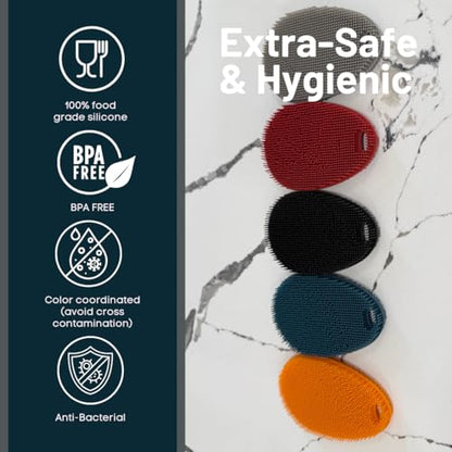 Silicone Sponge Dish Scrubber - Food Grade and Housecleaning - BPA Free Silicone Kitchen Scrubber [5 Pack Ovals Winter] - color: Winter