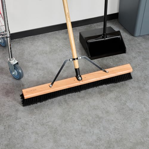 Restaurantware-BROOM HEAD ONLY: Clean Tek Professional 30-Inch Broom Head, 1 Heavy-Duty Push Cleaning Tool - Handle And Brace Sold Separately, Fine Plastic Bristles, Wooden, Commercial Use - size: 30", style: Wood, with Fine Flagged Bristles